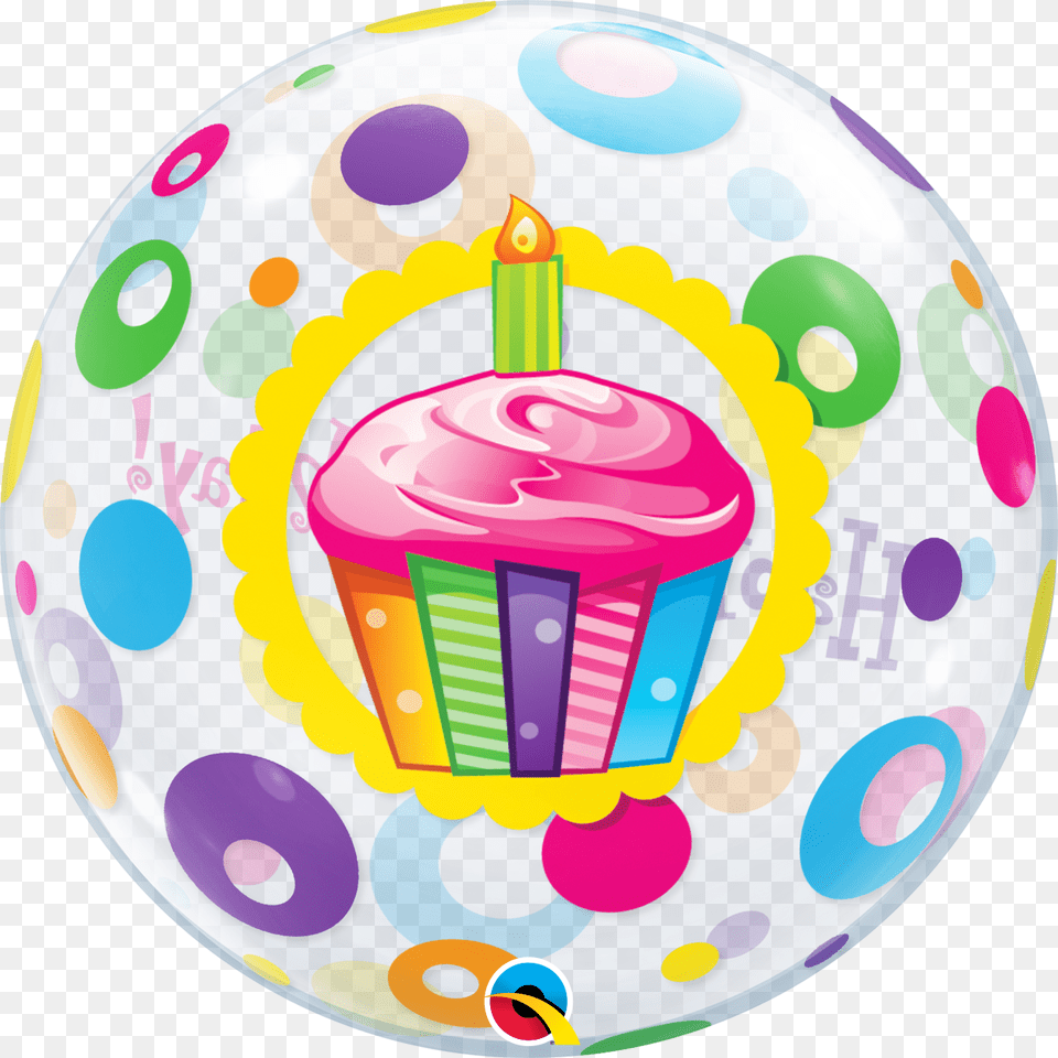 Happy Birthday Cupcake Dots Bubble Balloon Happy Birthday Cupcakes, Birthday Cake, Cake, Cream, Dessert Png Image