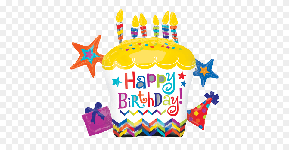 Happy Birthday Cupcake Star Supershape Foil Balloon, Birthday Cake, Cake, Cream, Dessert Png Image