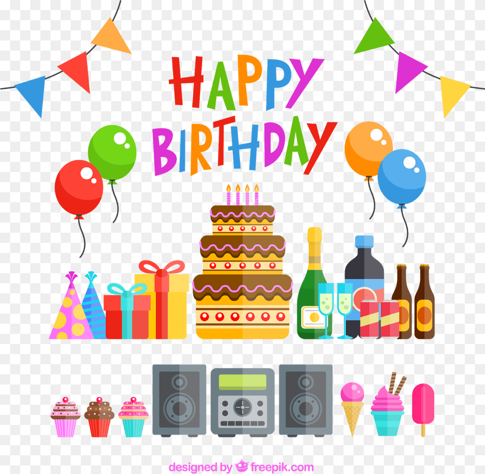 Happy Birthday Deco Birthday Party Vector, Person, People, Balloon, Cream Png
