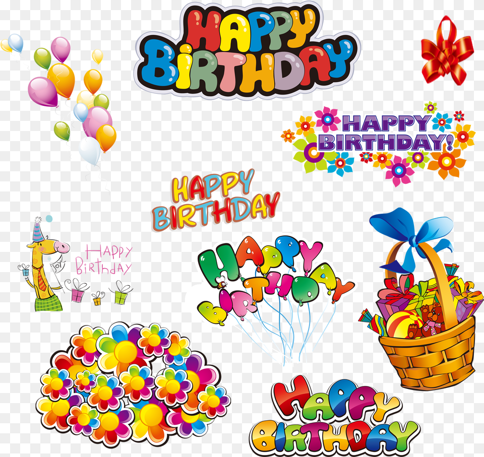 Happy Birthday Design Elements Background Happy Birthday Sticker, People, Person, Balloon, Food Free Transparent Png