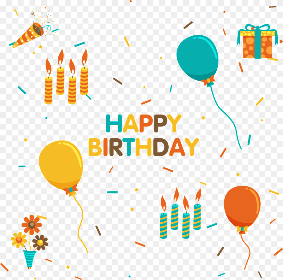 Happy Birthday Element Files, Balloon, Paper, Candle, Confetti Free Png Download