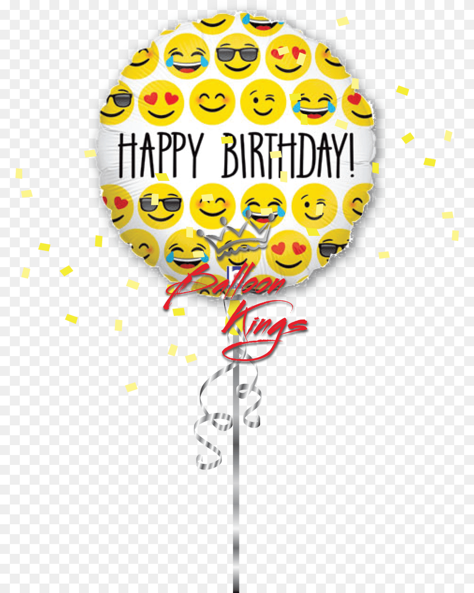 Happy Birthday Emoji With No Emoji Happy Birthday Smiley Face, Balloon, Food, Sweets, Paper Png Image