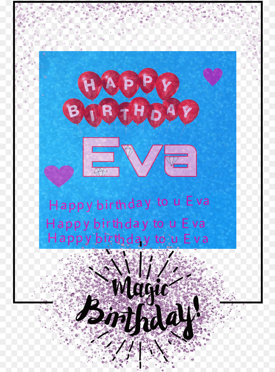 Happy Birthday Eva Poster, Advertisement, Balloon, Purple, Paper Free Transparent Png