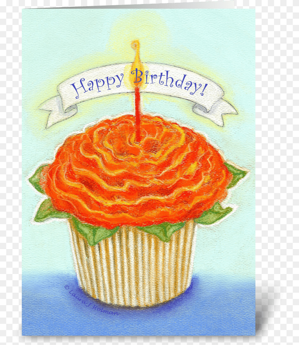 Happy Birthday Flower Cupcake Greeting Card Cupcake, Cake, Cream, Dessert, Food Free Png Download
