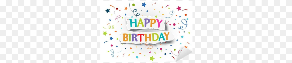 Happy Birthday Greetings On Ripped Paper Sticker Business Birthday Cards Confetti Sprinkle, Birthday Cake, Cake, Cream, Dessert Png