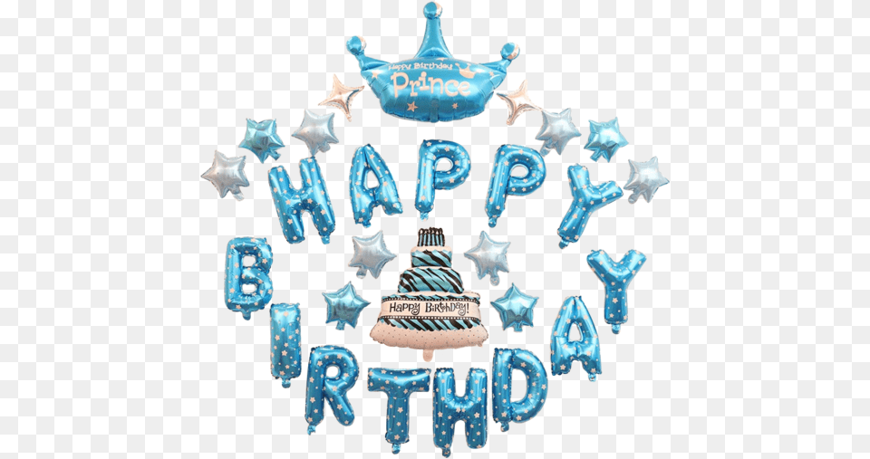 Happy Birthday Prince Crown Amp Cake Balloon Set Happy Birthday Prince Balloons, Person, People, Icing, Cream Free Png Download