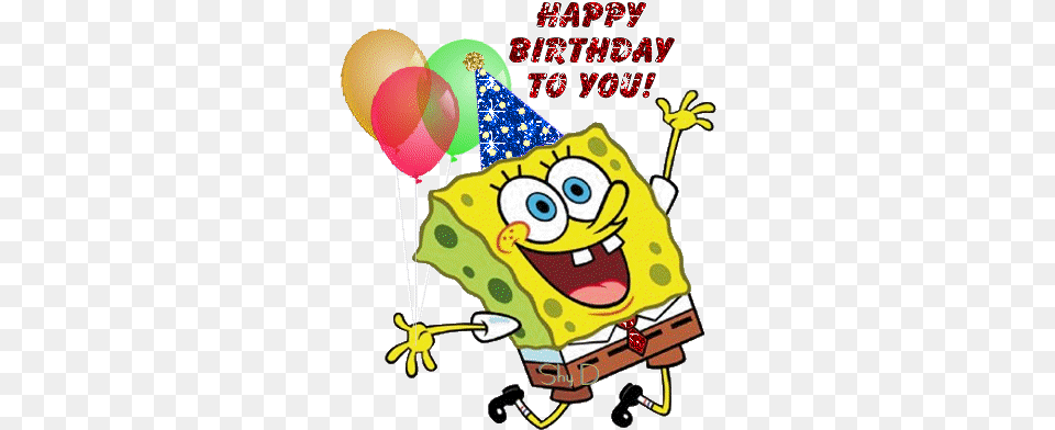 Happy Birthday To Sponge Bob, Balloon, Clothing, Hat, Birthday Cake Png