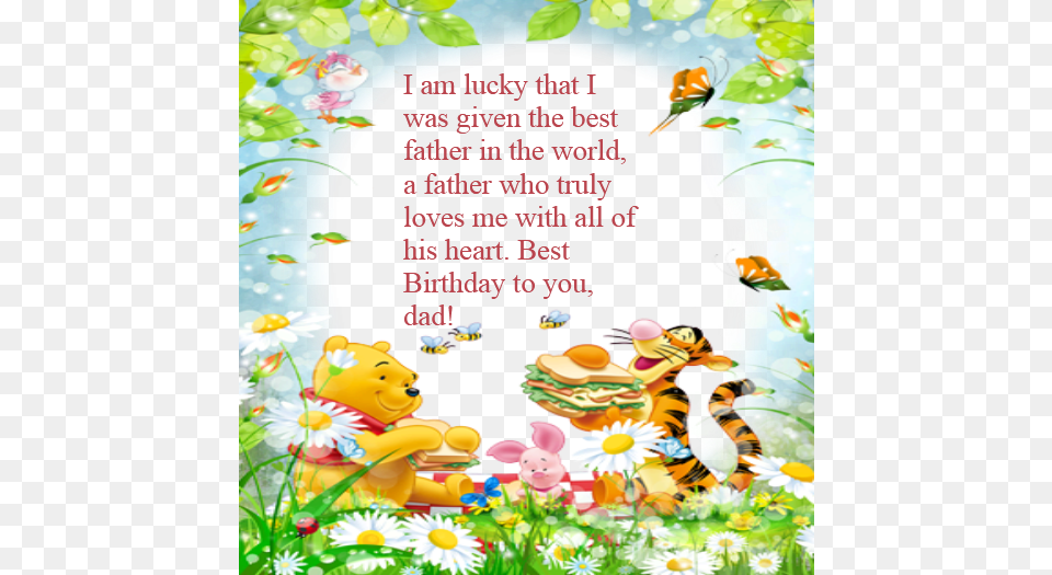 Happy Birthday Wishes For Father Happy Birthday Dad Winnie The Pooh, Daisy, Flower, Plant, Envelope Png