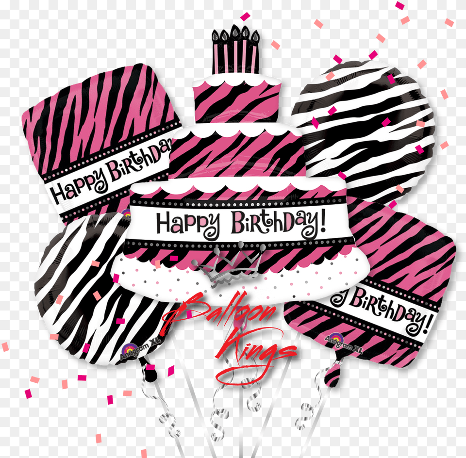 Happy Birthday Zebra Cake Bouquet Birthday, Dessert, Birthday Cake, Cream, Food Png Image