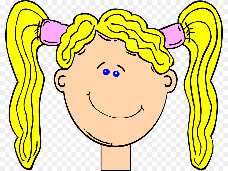 Happy Blonde Girl With Pig Tails Clip Art, Banana, Food, Fruit, Plant Free Png