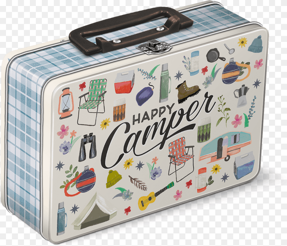 Happy Camper Lunch Box Tins Box, Baggage, Suitcase, Person, Chair Png