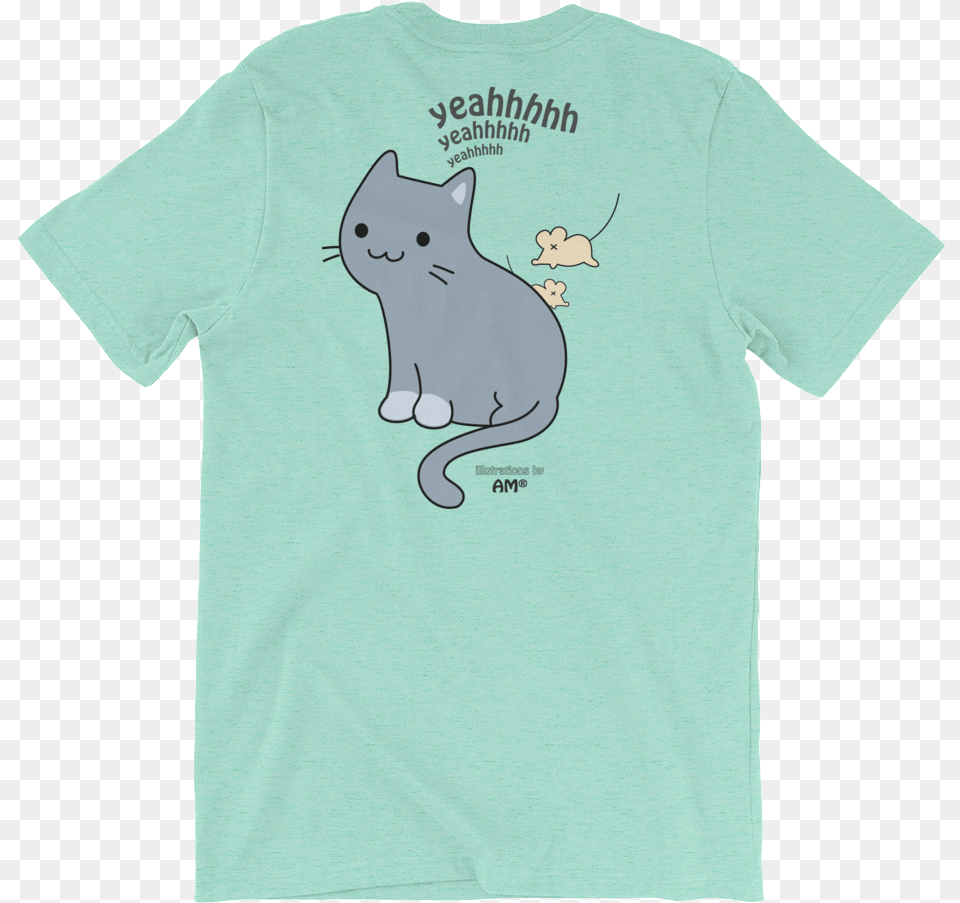Happy Cat Heather Mint Light Cotton T Shirt, Clothing, T-shirt, Animal, Mammal Png