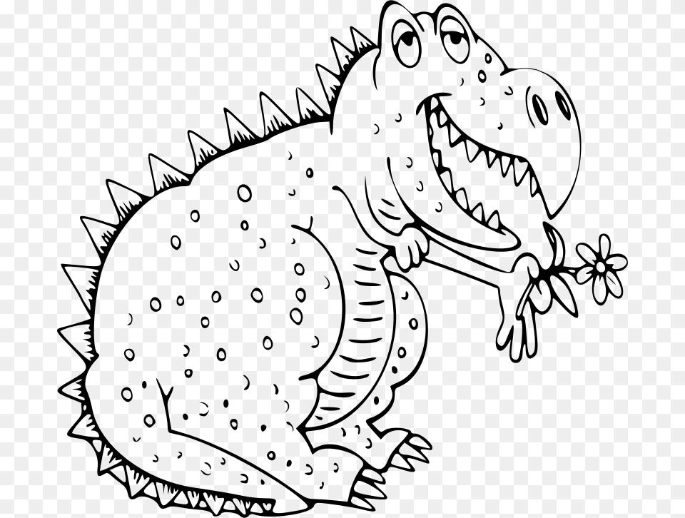 Happy Dinosaur Clip Art Black And White Dinosaur With Outline, Gray Free Png Download