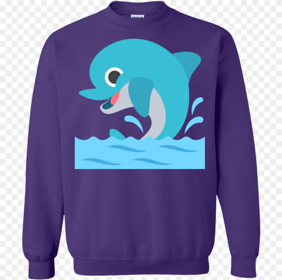 Happy Dolphin Emoji Sweatshirt Sweater, Clothing, Knitwear, Long Sleeve, Sleeve Png Image
