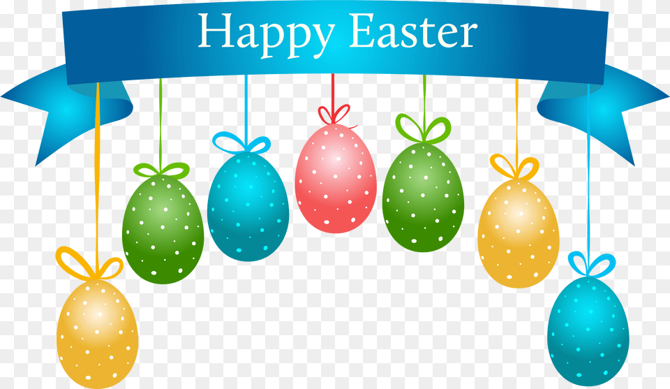 Happy Easter Banner With Hanging Eggs Background Happy Easter, Egg, Food, Easter Egg, Balloon Png