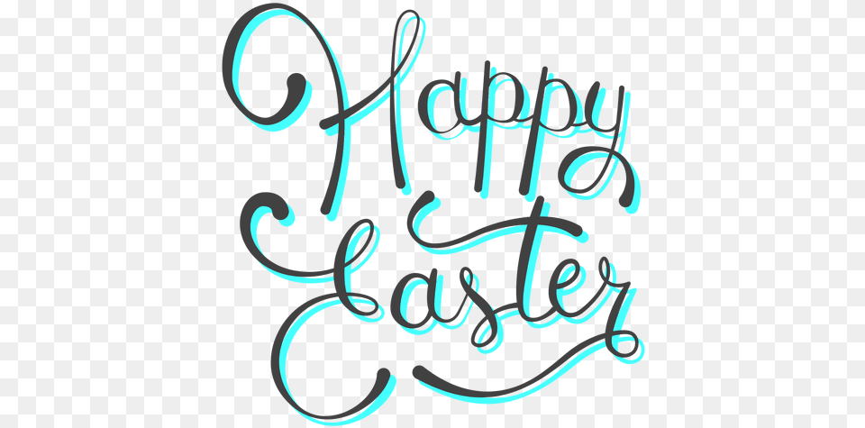 Happy Easter Cyan Shadow Message Clip Art, Handwriting, Text, Device, Grass Free Transparent Png