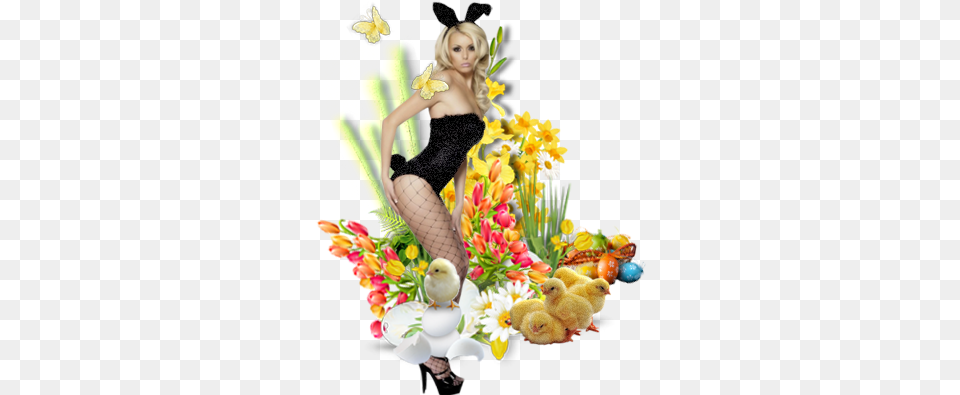 Happy Easter Girl Official Psds Bunny Girl, Adult, Plant, Person, Flower Bouquet Png Image