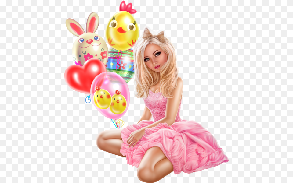 Happy Easter Official Psds Girl 3d Easter, Balloon, Adult, Person, Female Free Png