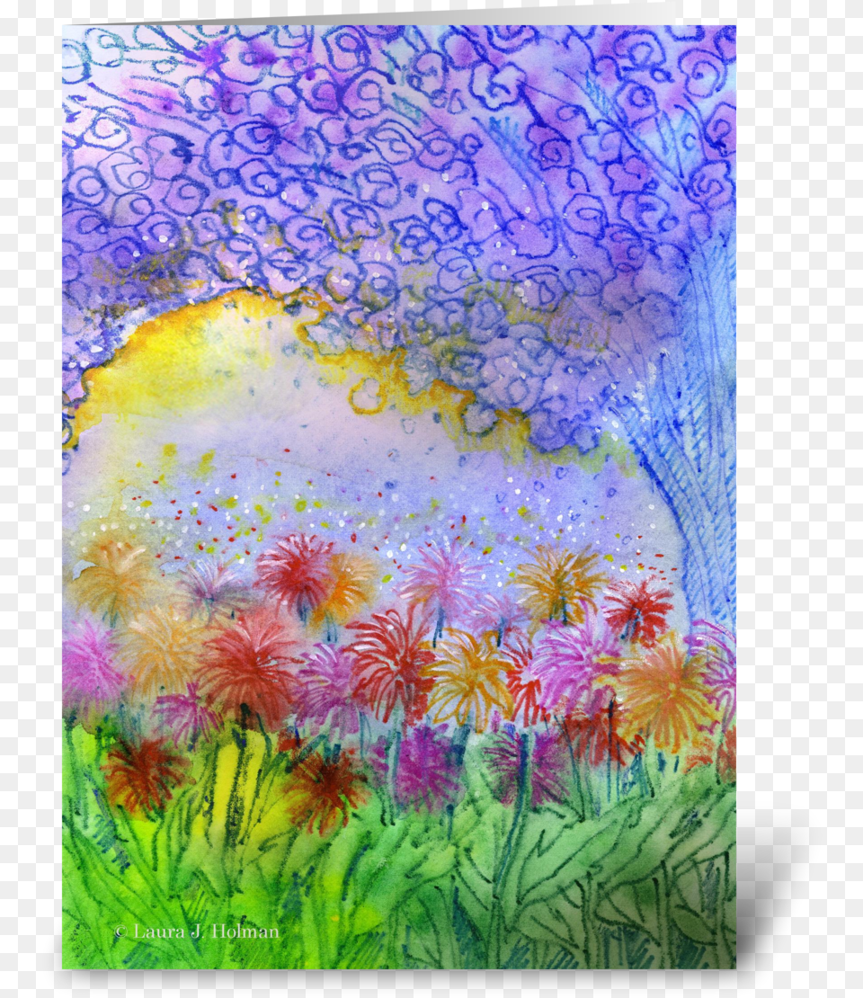 Happy Easter Whimsical Garden Greeting Card Painting, Art, Daisy, Flower, Plant Png Image