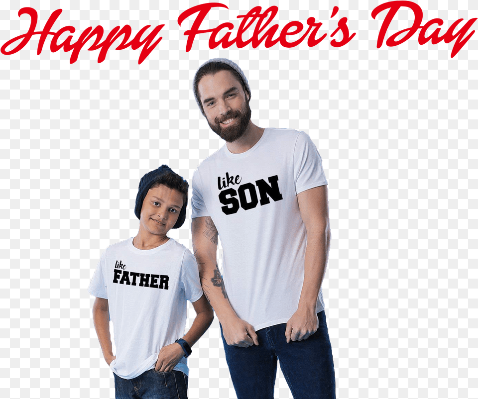 Happy Father S Day Clipart Father Son White Shirt, People, Person, Hat, T-shirt Png Image