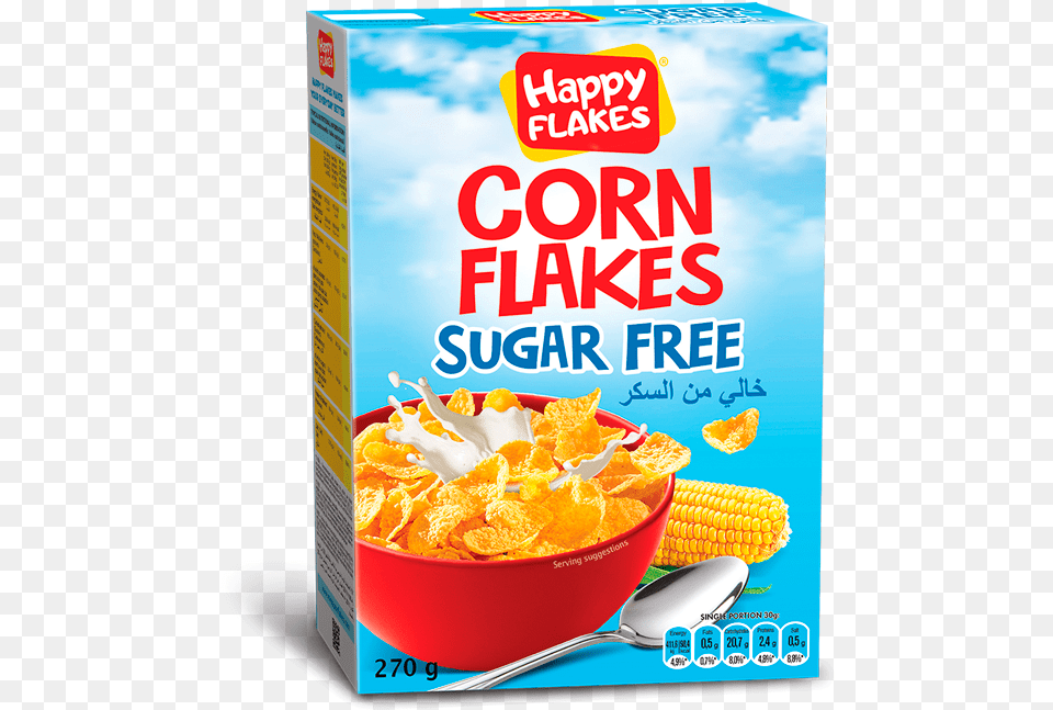 Happy Flakes No Sugar 270g Corn Flakes, Bowl, Cutlery, Food, Snack Free Png Download