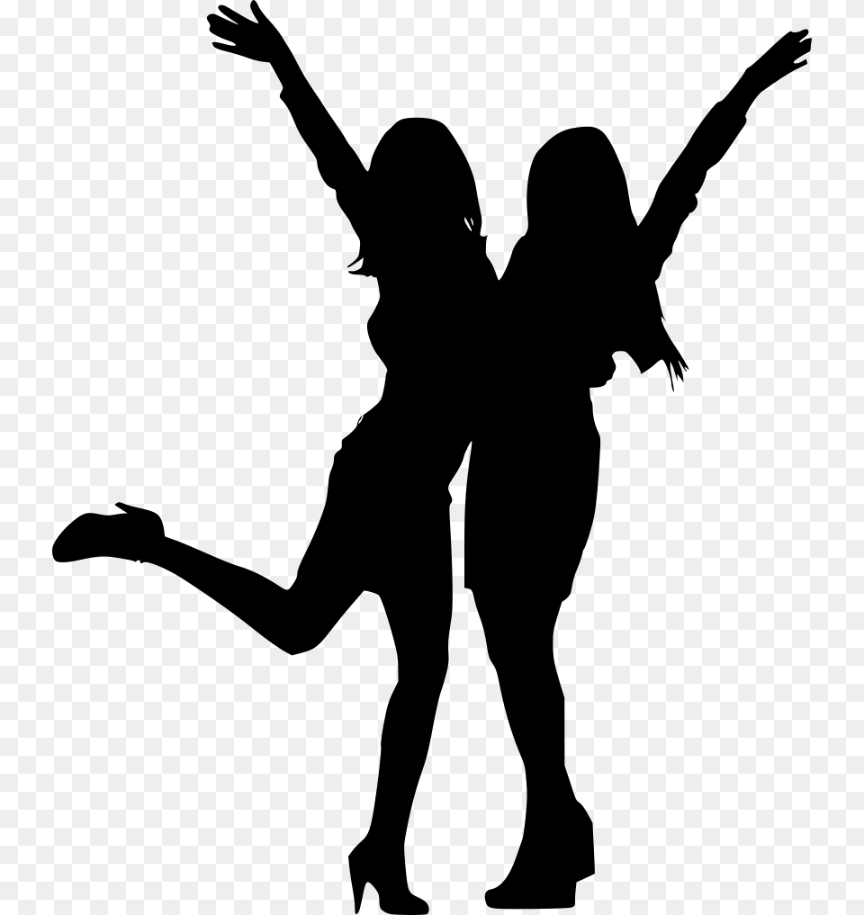 Happy Girls Silhouette 5 Happy Girls Sillhouette, Gray Png Image