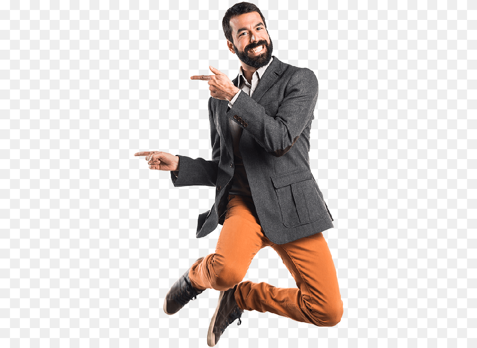 Happy Guy Jumping, Hand, Finger, Person, Coat Free Png Download