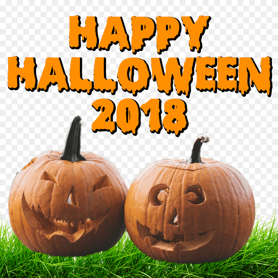 Happy Halloween 2018 Pumpkins On Grass, Festival, Food, Plant, Produce Png