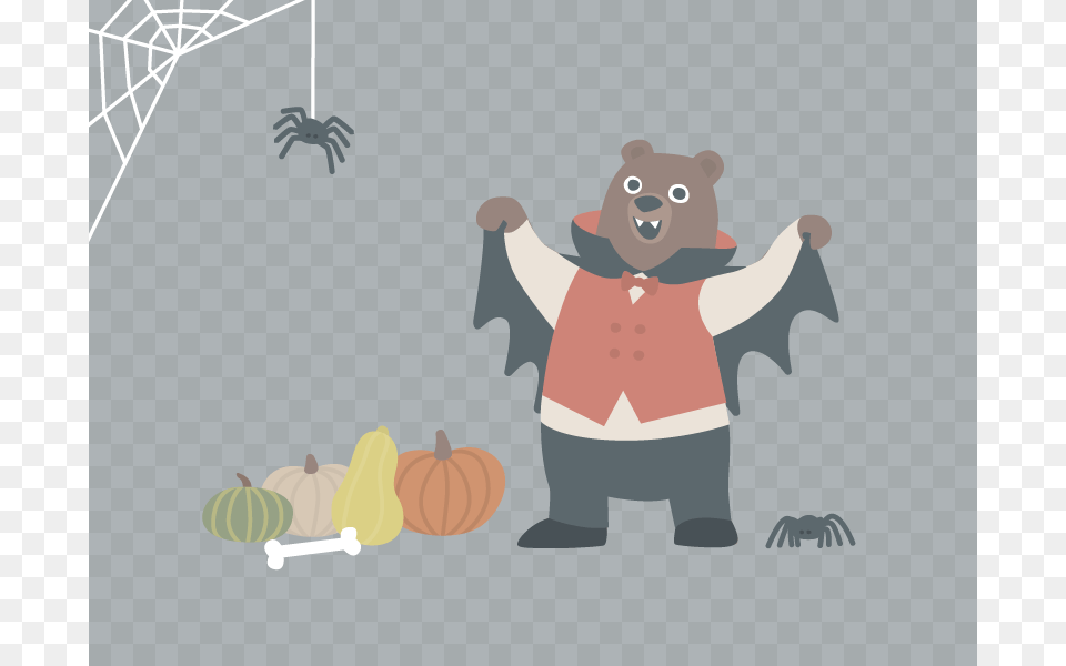 Happy Halloween Bear Bone Pumpkins Pumpkin Spiderweb Halloween, Animal, Mammal, Wildlife, Cartoon Png