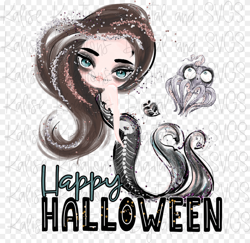 Happy Halloween Mermaid Illustration, Publication, Book, Accessories, Jewelry Free Transparent Png