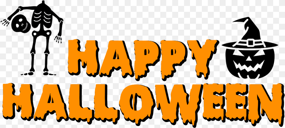Happy Halloween Skeleton And Pumpkin Graphic Design, Person, Text, Animal, Elephant Free Transparent Png