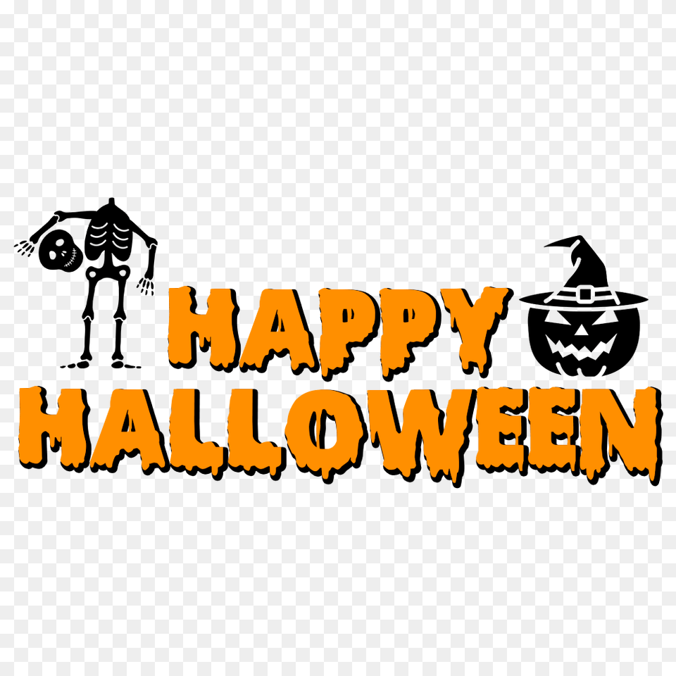 Happy Halloween Skeleton And Pumpkin With Witch Hat, Animal, Zoo, Person, Plant Free Png