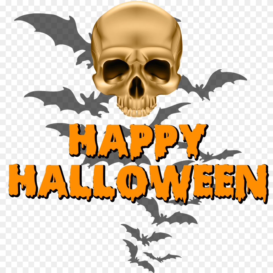 Happy Halloween Skull And Bats Animal, Bird, Face, Head Free Transparent Png