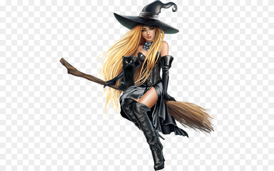 Happy Halloween Witch And Cat, Adult, Person, Woman, Female Png