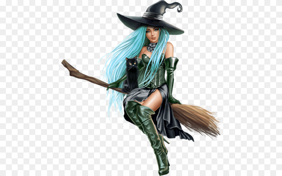 Happy Halloween Witch And Cat, Adult, Person, Female, Costume Free Transparent Png