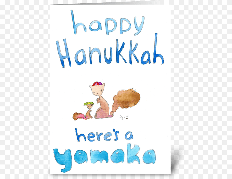 Happy Hanukkah Here S A Yamaka Greeting Card Cartoon, Book, Publication, Baby, Person Free Png Download