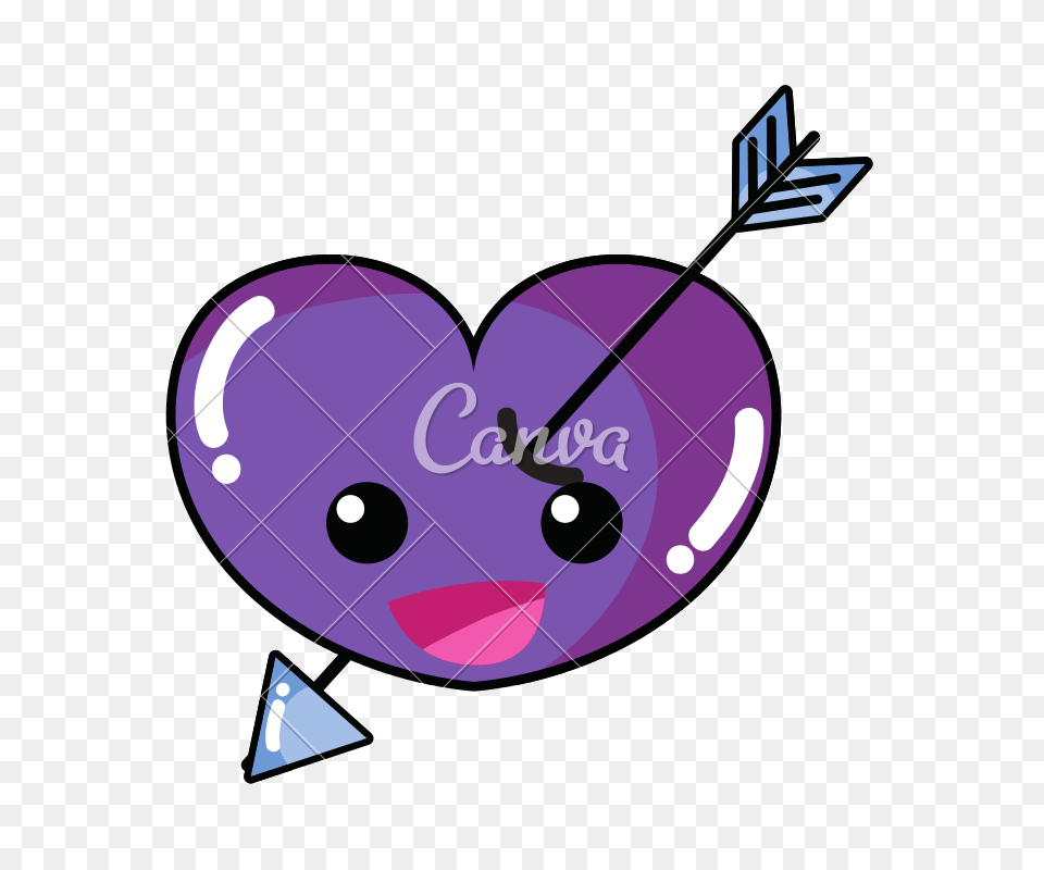 Happy Heart With Arrow Kawaii Character, Purple, Disk Free Transparent Png