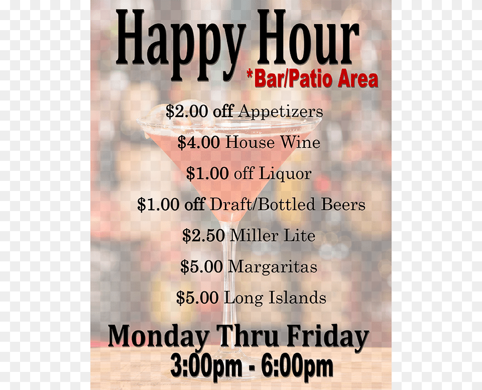 Happy Hour Specials Poster, Alcohol, Beverage, Cocktail, Martini Free Transparent Png