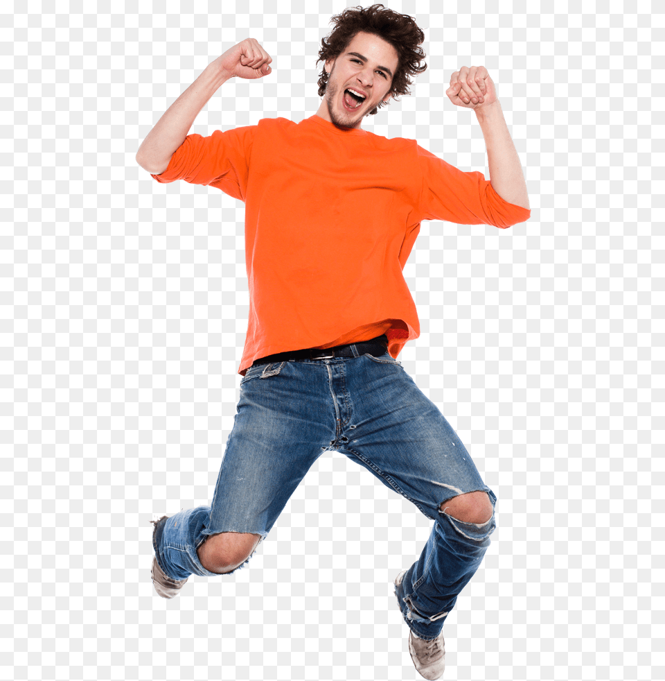 Happy Man Jumping, Person, Clothing, Pants, Face Free Png
