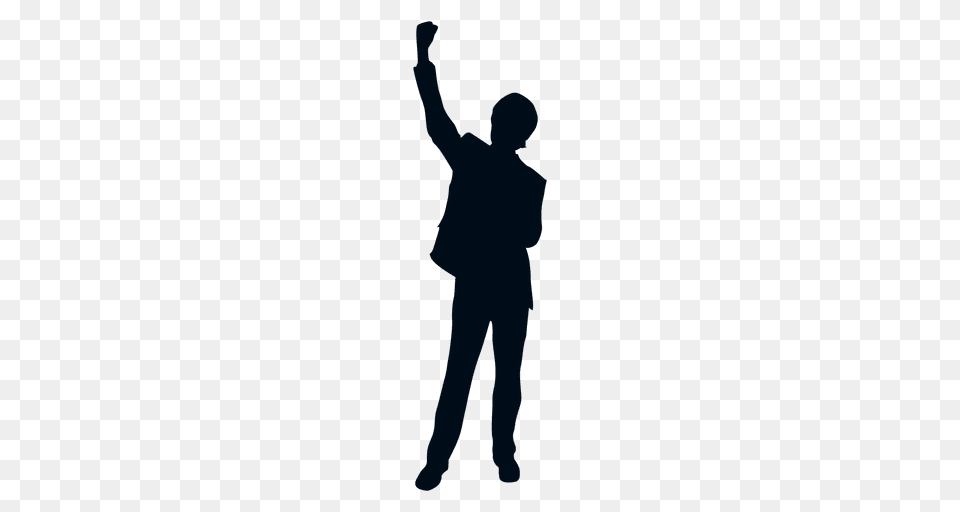 Happy Man Raising Fist Silhouette, Adult, Male, Person, Face Png Image