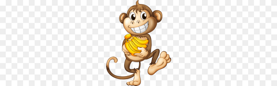 Happy Monkey With Bananas Monkeys Monkey Cartoon, Banana, Food, Fruit, Plant Free Png