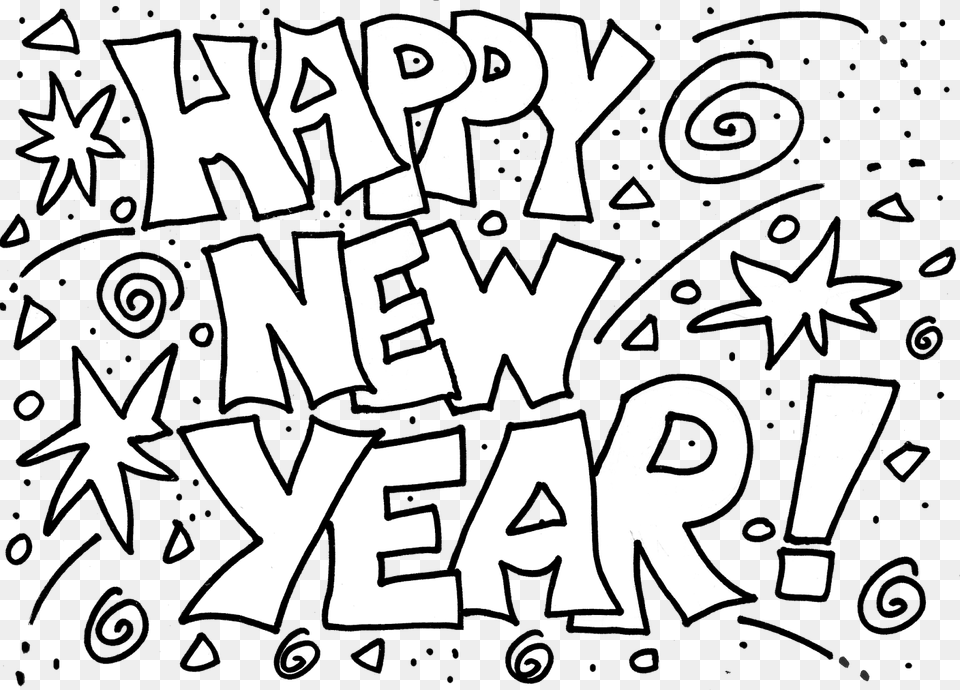 Happy New Year 2018 Coloring Pages Happy New Year 2018 Black And White Clipart, Art, Person, Text Free Png Download