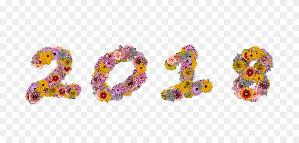 Happy New Year 2018 Flowers, Number, Symbol, Text, Flower Free Png Download