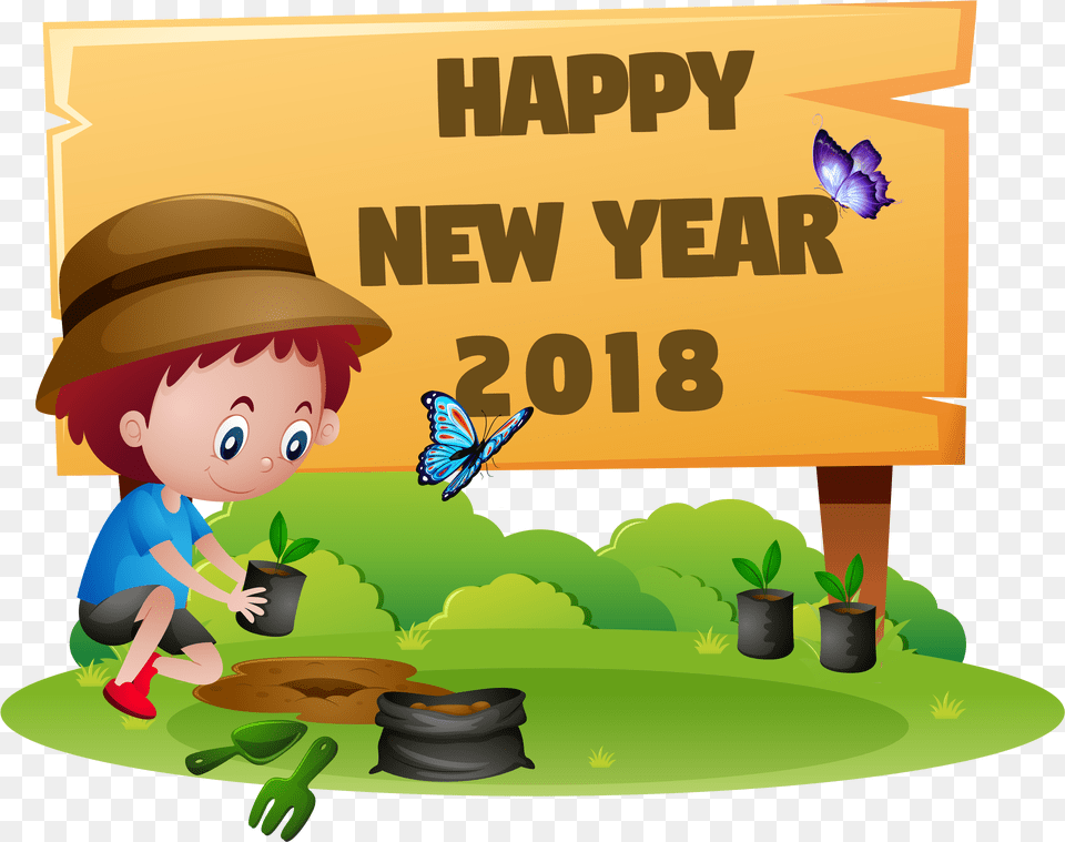 Happy New Year 2018 Kids, Advertisement, Plant, Outdoors, Nature Free Png Download