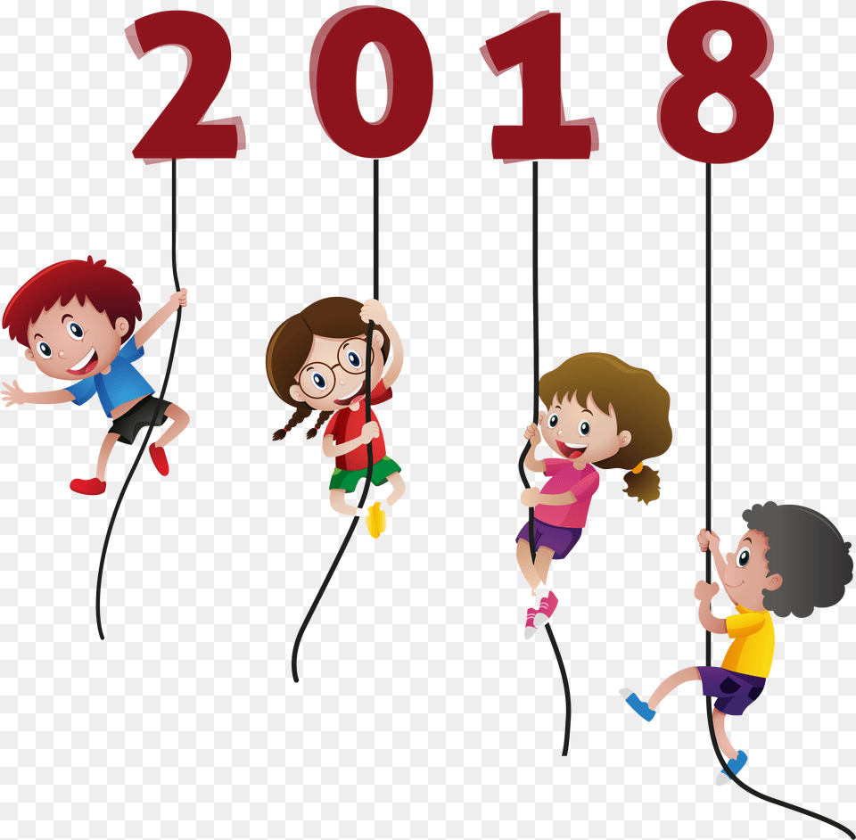 Happy New Year 2018 Kids Funny Child Climbing Transparent, Baby, Person, Number, Symbol Png
