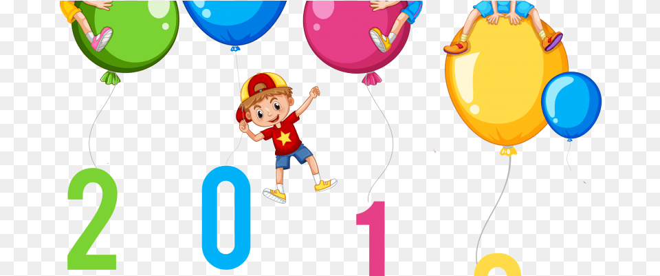 Happy New Year 2018 Kids With Balloons Clip Art Clipart Three Kids, Balloon, Baby, Person, Number Png Image