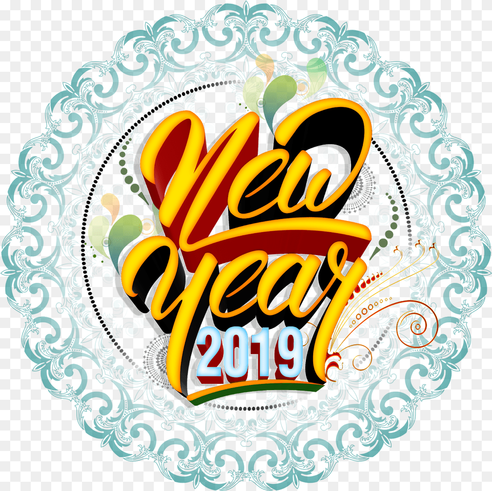 Happy New Year 2019 Hd Logo Naveengfx Vintage Floral Png