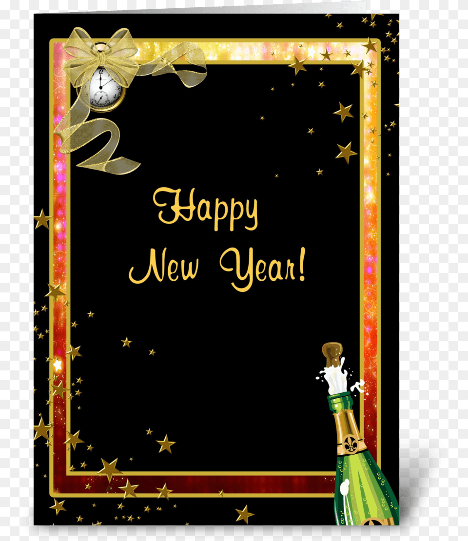 Happy New Year Champagne Clock Stars Greeting Card Raksha Bandhan, Envelope, Greeting Card, Mail, Blackboard Png Image
