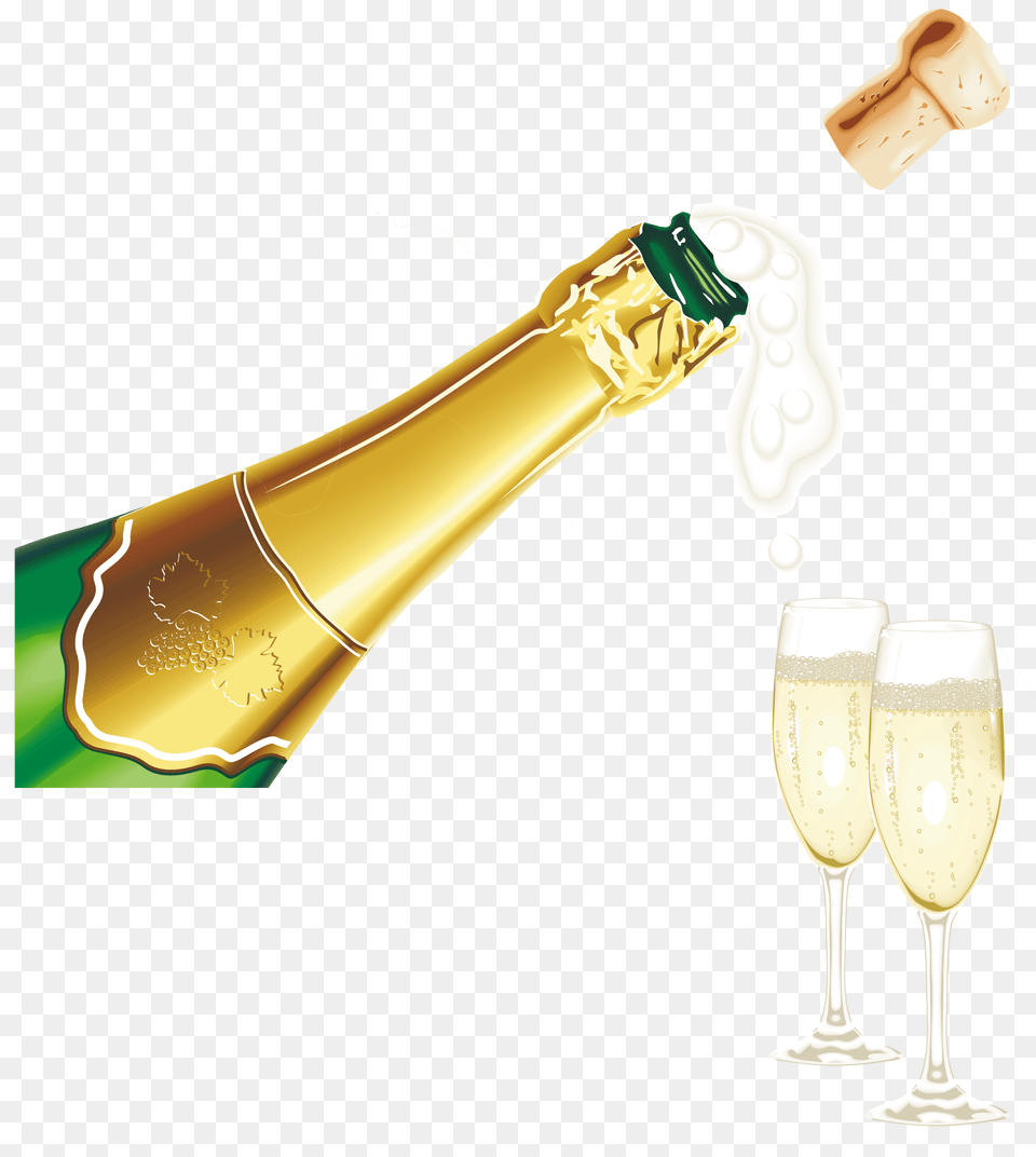 Happy New Year Champagne Two Glasses, Glass, Bottle, Alcohol, Beer Png
