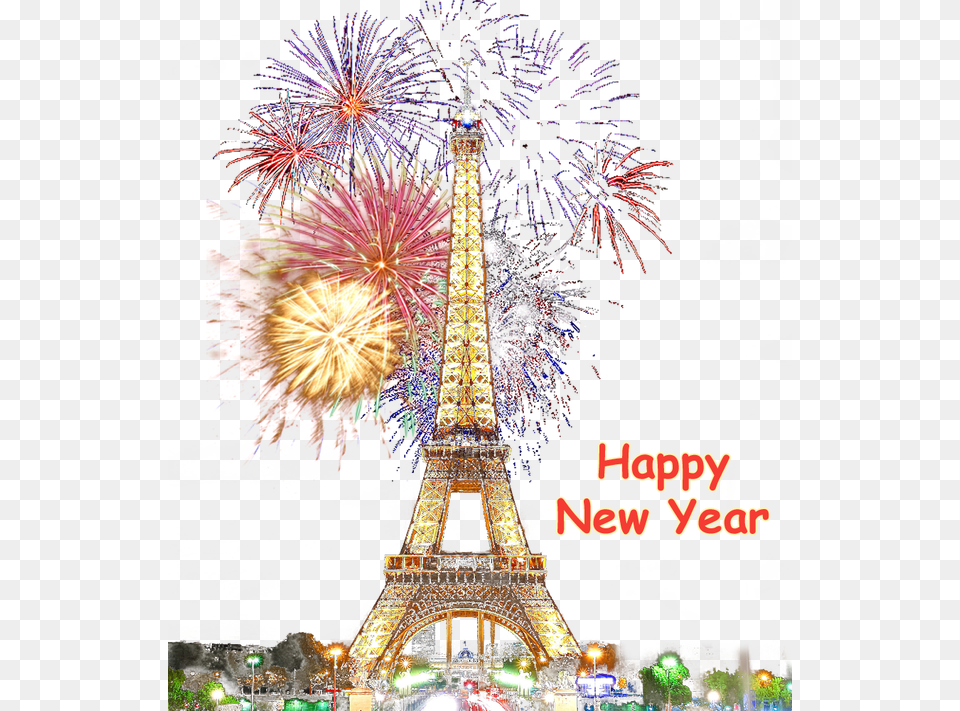 Happy New Year Fireworks Happy New Year Paris, Architecture, Building, Tower Png Image